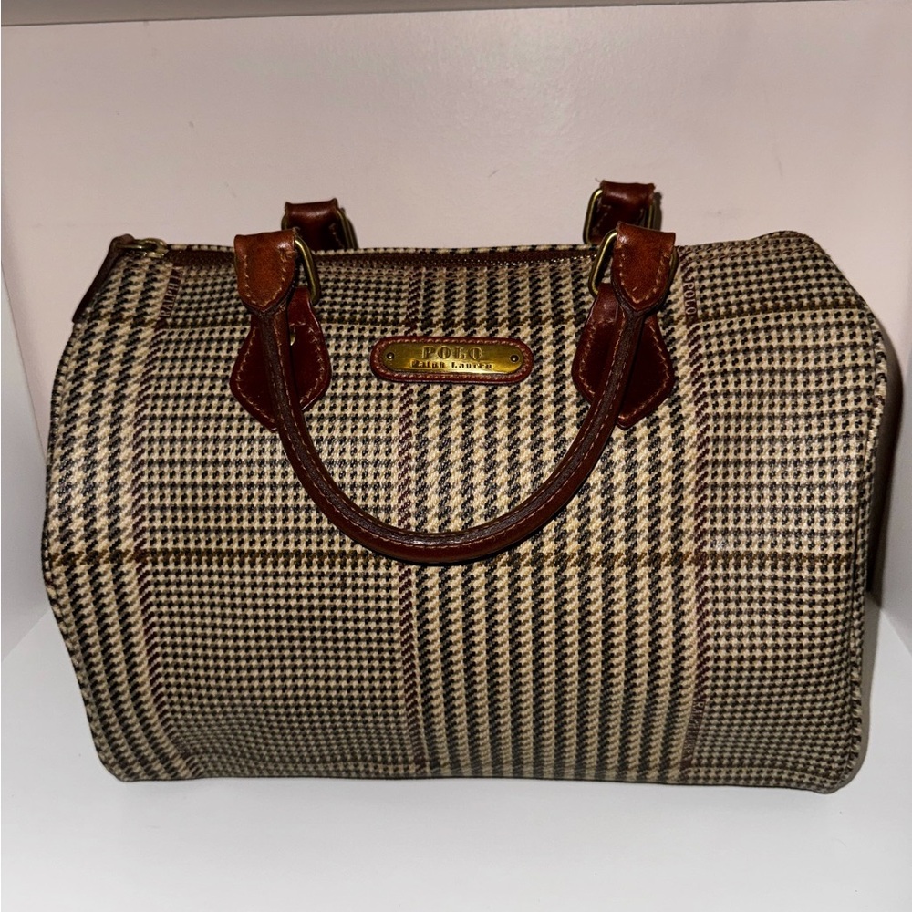 VINTAGE Y2K Polo Ralph Lauren Plaid Mini Boston Houndstooth Leather Handbag